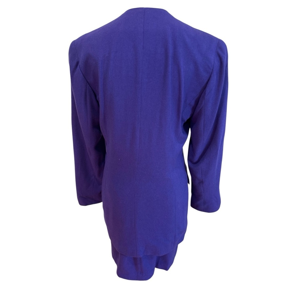 80s THE LIMITED WOOL PURPLE LONG JACKET ZIP MOTO FRONT & PENCIL MINI SKIRT SZ 8 - Picture 5 of 8